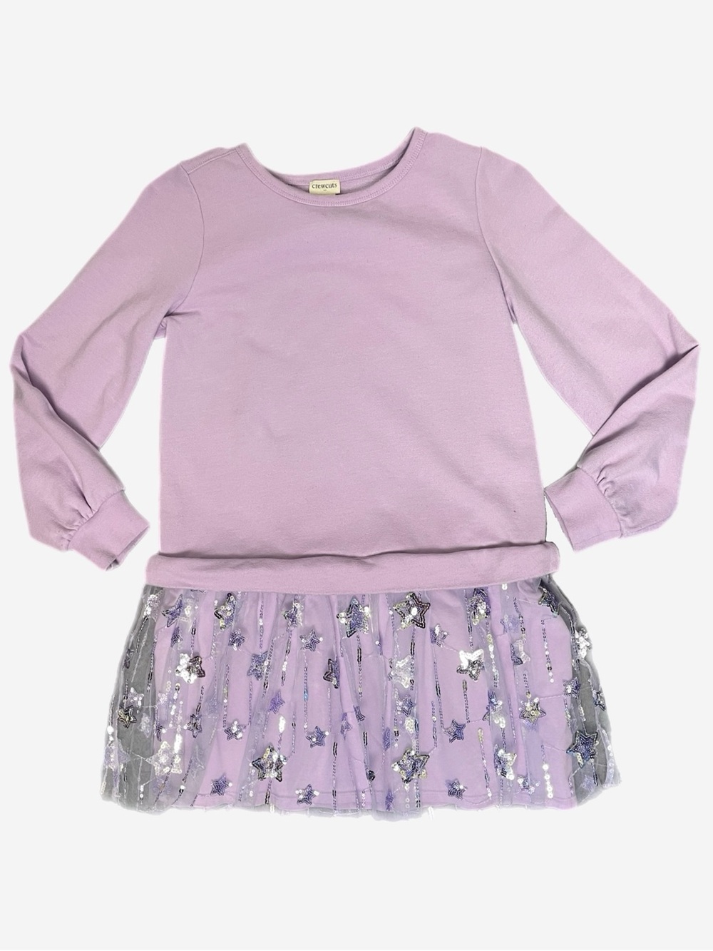 Crewcuts Purple long sleeve drop waist tulle sequin star mini dress holiday M/10